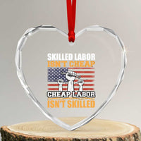 Skilled Labor Patriotic USA Flag Heart Crystal Glass Ornament Blue Collar Trade Union Hand Tools Pride Graphic