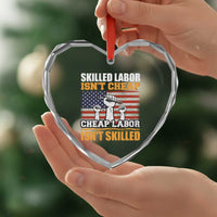 Skilled Labor Patriotic USA Flag Heart Crystal Glass Ornament Blue Collar Trade Union Hand Tools Pride Graphic