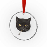 Smoking Cat Y2K Crystal Glass Ornament Vintage Black Cat Edgy Retro 90s Grunge - Wonder Print Shop