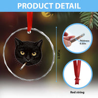 Smoking Cat Y2K Crystal Glass Ornament Vintage Black Cat Edgy Retro 90s Grunge - Wonder Print Shop