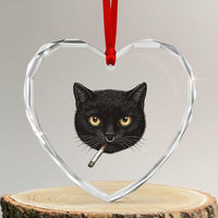 Smoking Cat Y2K Heart Crystal Glass Ornament Vintage Black Cat Edgy Retro 90s Grunge - Wonder Print Shop