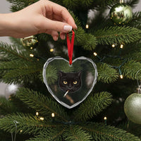 Smoking Cat Y2K Heart Crystal Glass Ornament Vintage Black Cat Edgy Retro 90s Grunge - Wonder Print Shop