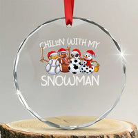 Snowman Xmas Crystal Glass Ornament Football Soccer Baseball Pickleball Chillin With My Snowmies Ugly Gift TS10