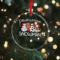 Snowman Xmas Crystal Glass Ornament Football Soccer Baseball Pickleball Chillin With My Snowmies Ugly Gift TS10