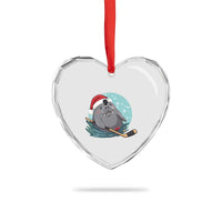Snowy Seal Ice Hockey Lover Heart Crystal Glass Ornament Funny Christmas Gift - Wonder Print Shop
