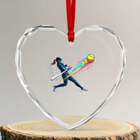 Softball Player Drip Heart Crystal Glass Ornament