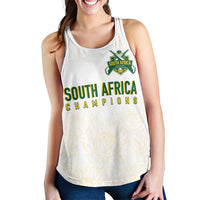 South Africa Cricket Champion Women Racerback Tank Gold Proteas - All White - Wonder Print Shop