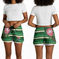 South Africa Football Shorts for Women King Protea with African Heritage Stripes Style
