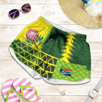 South Africa National Football Shorts for Women King Protea with African Tribal Geometric Pattern Culture Art