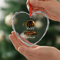 Spain Total Solar Eclipse 2026 At Sea Cruise Heart Crystal Glass Ornament