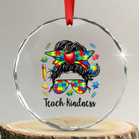 Sped Educator Autism Support Crystal Glass Ornament Teach Kindness Messy Bun