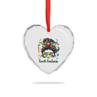 Sped Educator Autism Support Heart Crystal Glass Ornament Teach Kindness Messy Bun