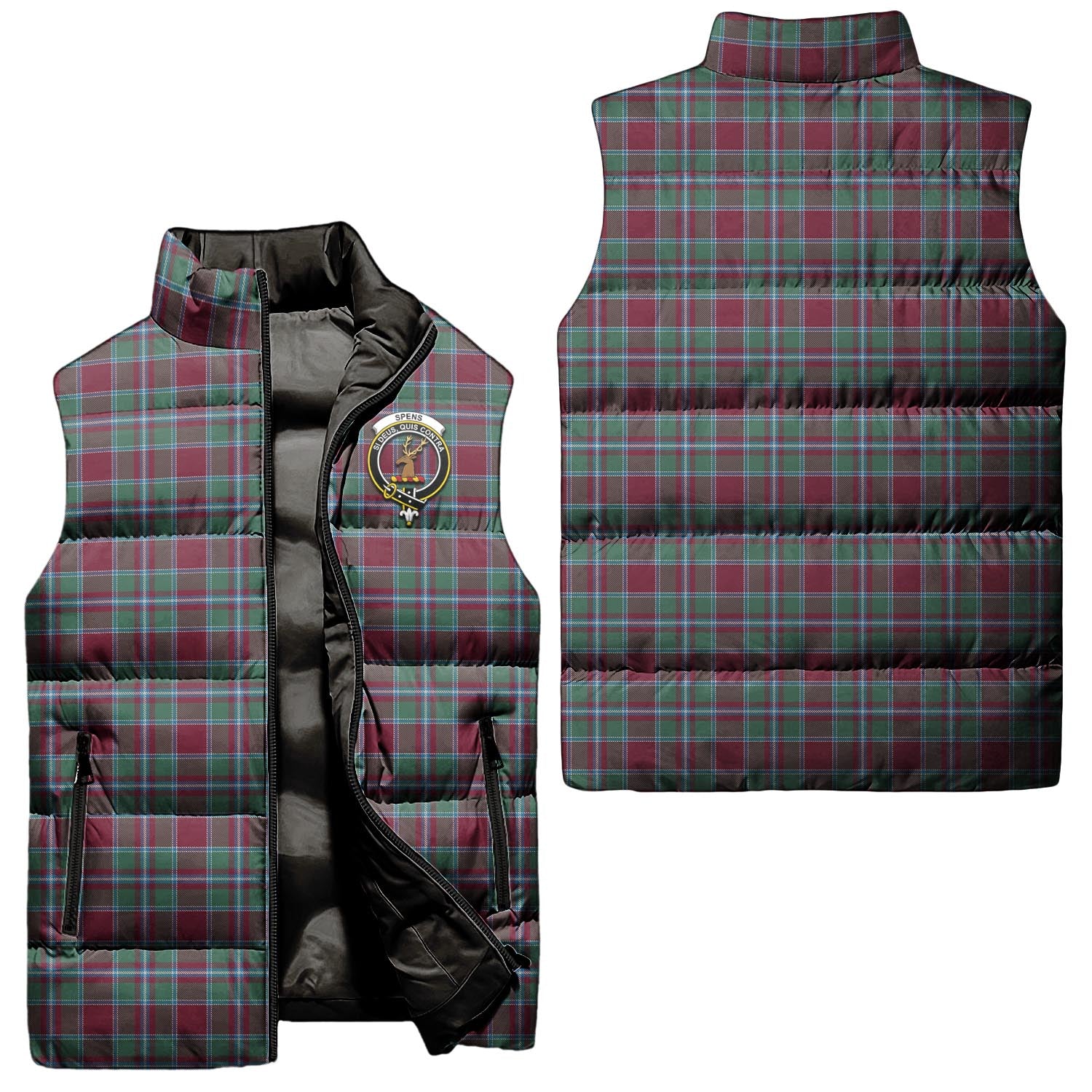 spens-spence-clan-puffer-vest-family-crest-plaid-sleeveless-down-jacket