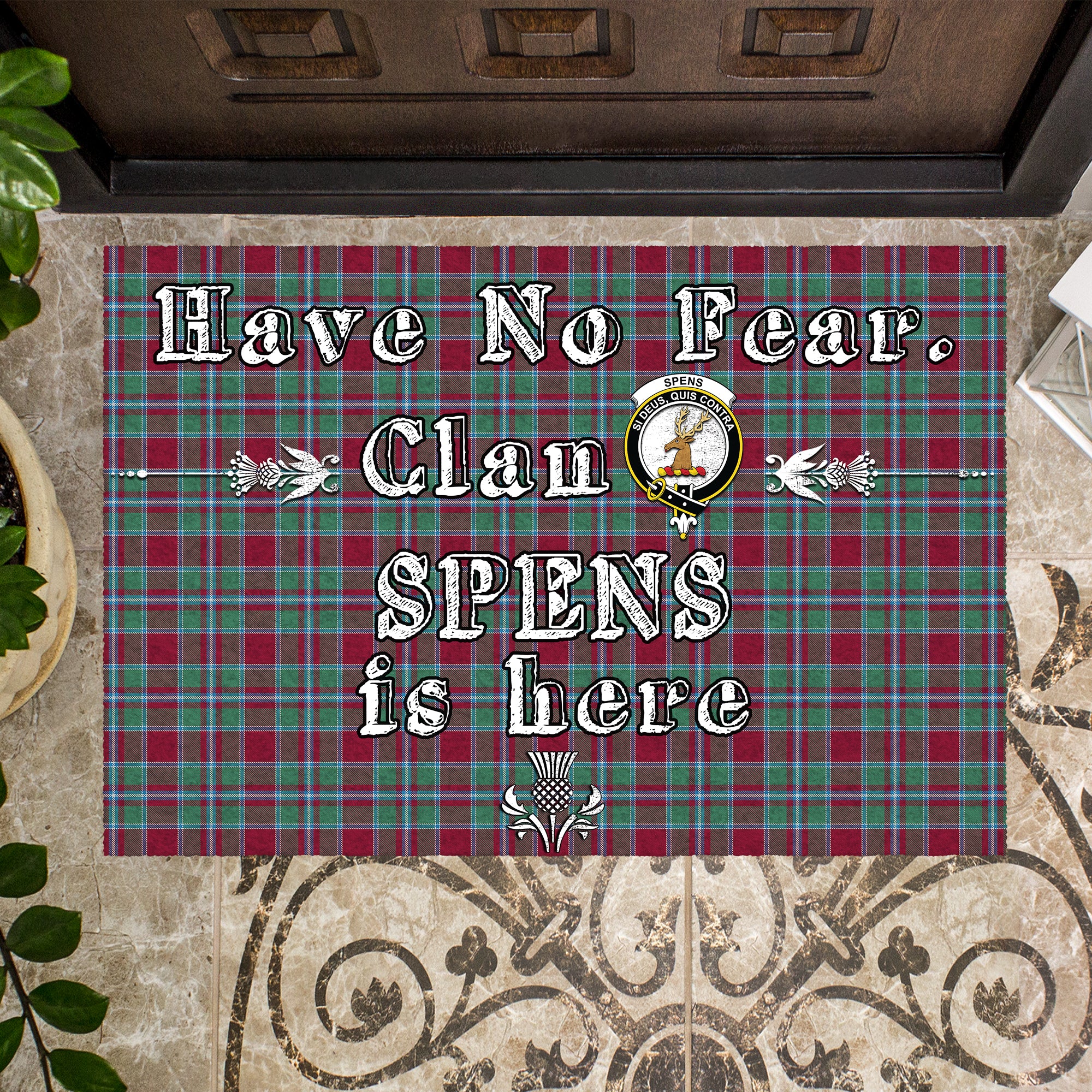 spens-spence-clan-tartan-door-mat-family-crest-have-no-fear-tartan-door-mat