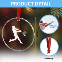 St Patricks Day Baseball Batter Silhouette Shamrock Crystal Glass Ornament