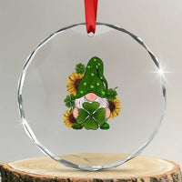St Patrick's Day Cute Gnomes Crystal Glass Ornament Holding Shamrock Sunflower - Wonder Print Shop