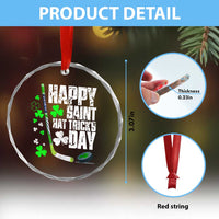St. Patrick's Day Ice Hockey Crystal Glass Ornament Happy Saint Hat Trick's Lucky Shamrocks TS02