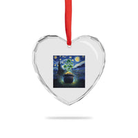 St Patricks Day Starry Night Shamrock Van Gogh Art Heart Crystal Glass Ornament