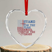 Stand For The Flag Kneel For The Cross Heart Crystal Glass Ornament Cross US Flag American Patriotic Christian Faith 4th of July