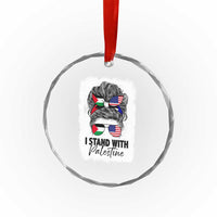 Stand With Palestine Crystal Glass Ornament Messy Bun Gaza Palestinian Flag TS10