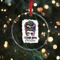 Stand With Palestine Crystal Glass Ornament Messy Bun Gaza Palestinian Flag TS10