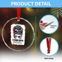 Stand With Palestine Crystal Glass Ornament Messy Bun Gaza Palestinian Flag TS10