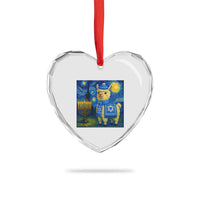 Starry Hanukkah Night Heart Crystal Glass Ornament Funny Llama Jewish Holiday Gift - Wonder Print Shop