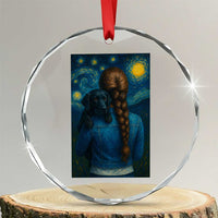 Starry Night Art Parody Crystal Glass Ornament Girl And Labrador Retriever Dog Mom Gift TS12