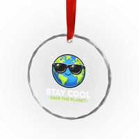 Stay Cool Save The Planet Eco-Friendly Earth Day Crystal Glass Ornament Cute Cartoon Globe with Sunglasses for Environmental Awareness