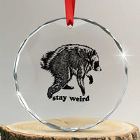 Stay Weird Jimothy the Raccoon Vintage Woodcut Style Graphic Crystal Glass Ornament Funny Seattle Trash Panda Meme