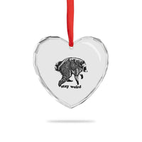 Stay Weird Jimothy the Raccoon Vintage Woodcut Style Graphic Heart Crystal Glass Ornament Funny Seattle Trash Panda Meme