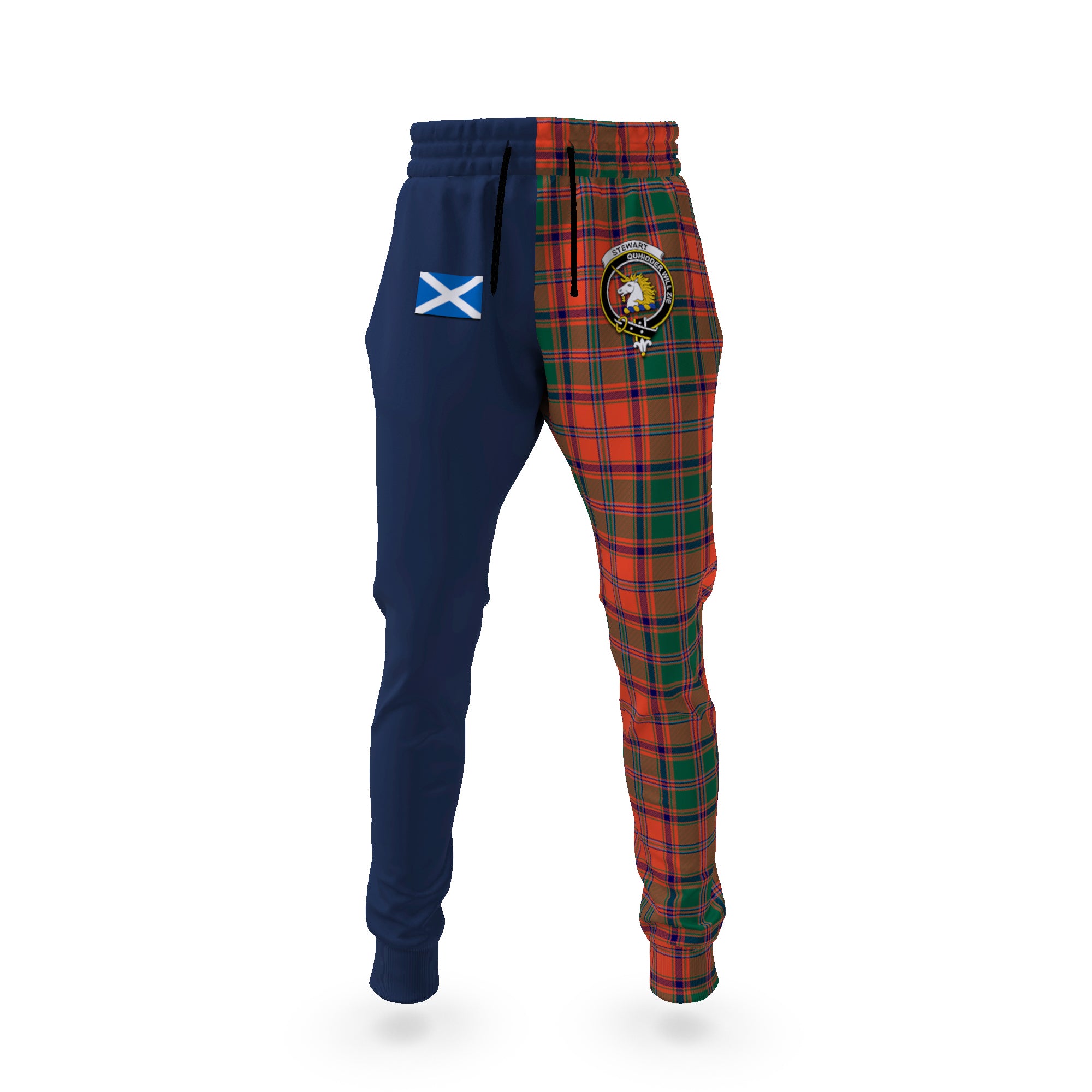 stewart-of-appin-ancient-tartan-plaid-joggers-family-crest-tartan-joggers-with-scottish-flag-half-style