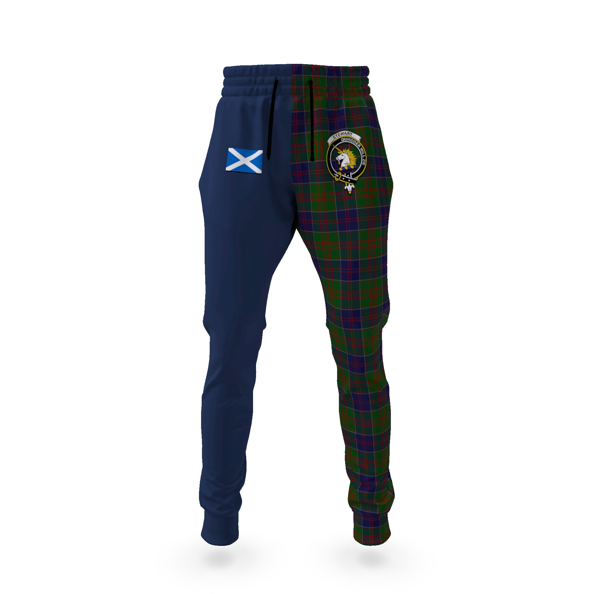 stewart-of-appin-hunting-tartan-plaid-joggers-family-crest-tartan-joggers-with-scottish-flag-half-style