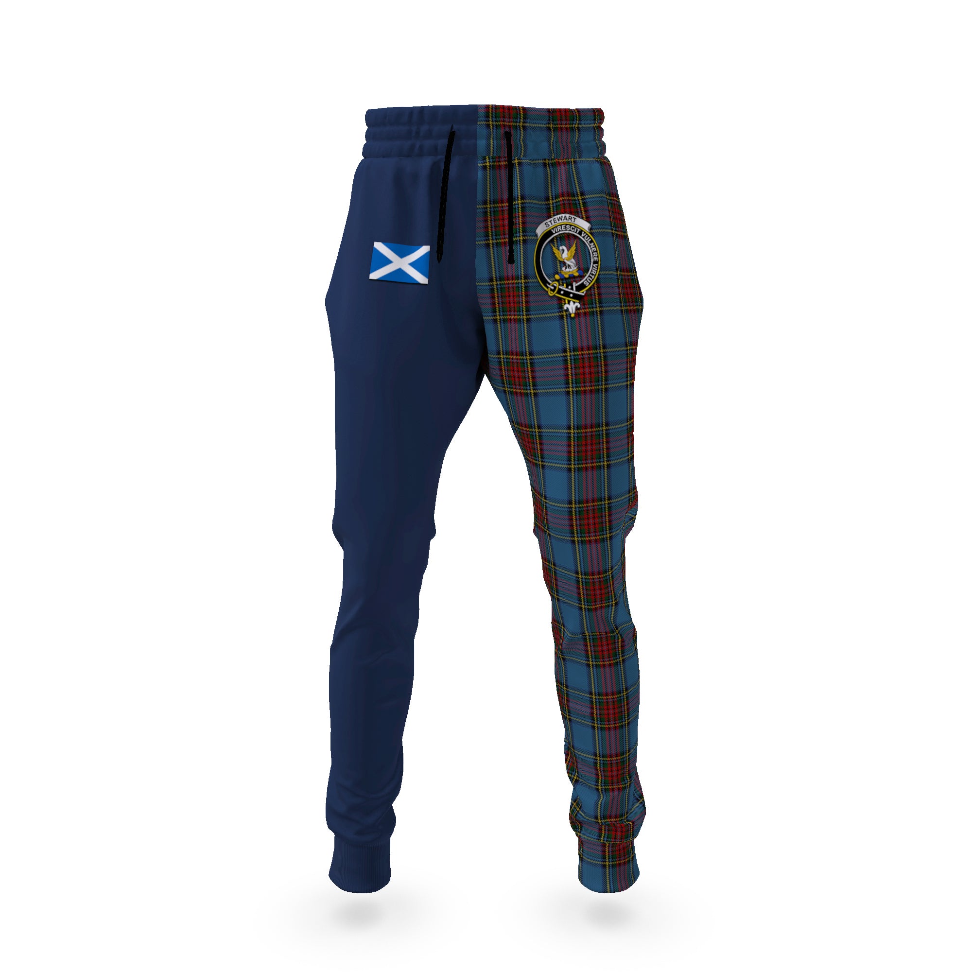 stewart-royal-blue-tartan-plaid-joggers-family-crest-tartan-joggers-with-scottish-flag-half-style