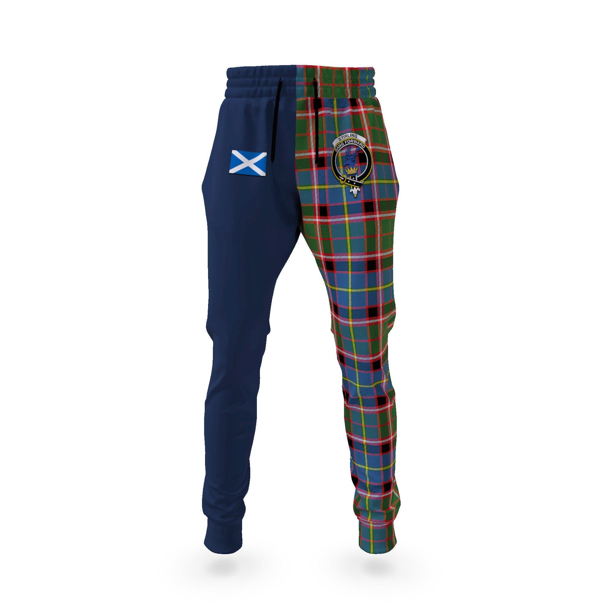 stirling-bannockburn-tartan-plaid-joggers-family-crest-tartan-joggers-with-scottish-flag-half-style