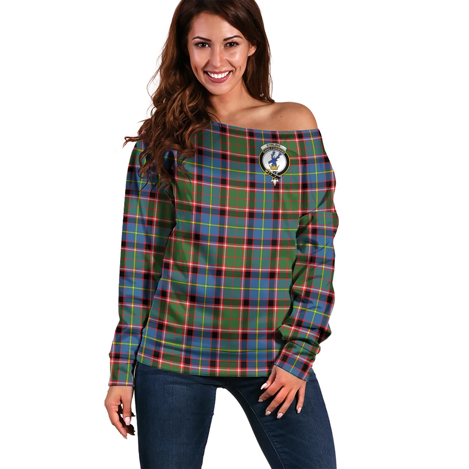 stirling-bannockburn-clan-tartan-off-shoulder-sweater-family-crest-sweater-for-women