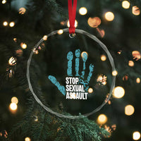 Stop Sexual Assault Crystal Glass Ornament Teal Ribbon Hand
