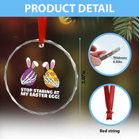 Stop Staring at My Easter Eggs Crystal Glass Ornament Funny Skeleton Bunny Easter