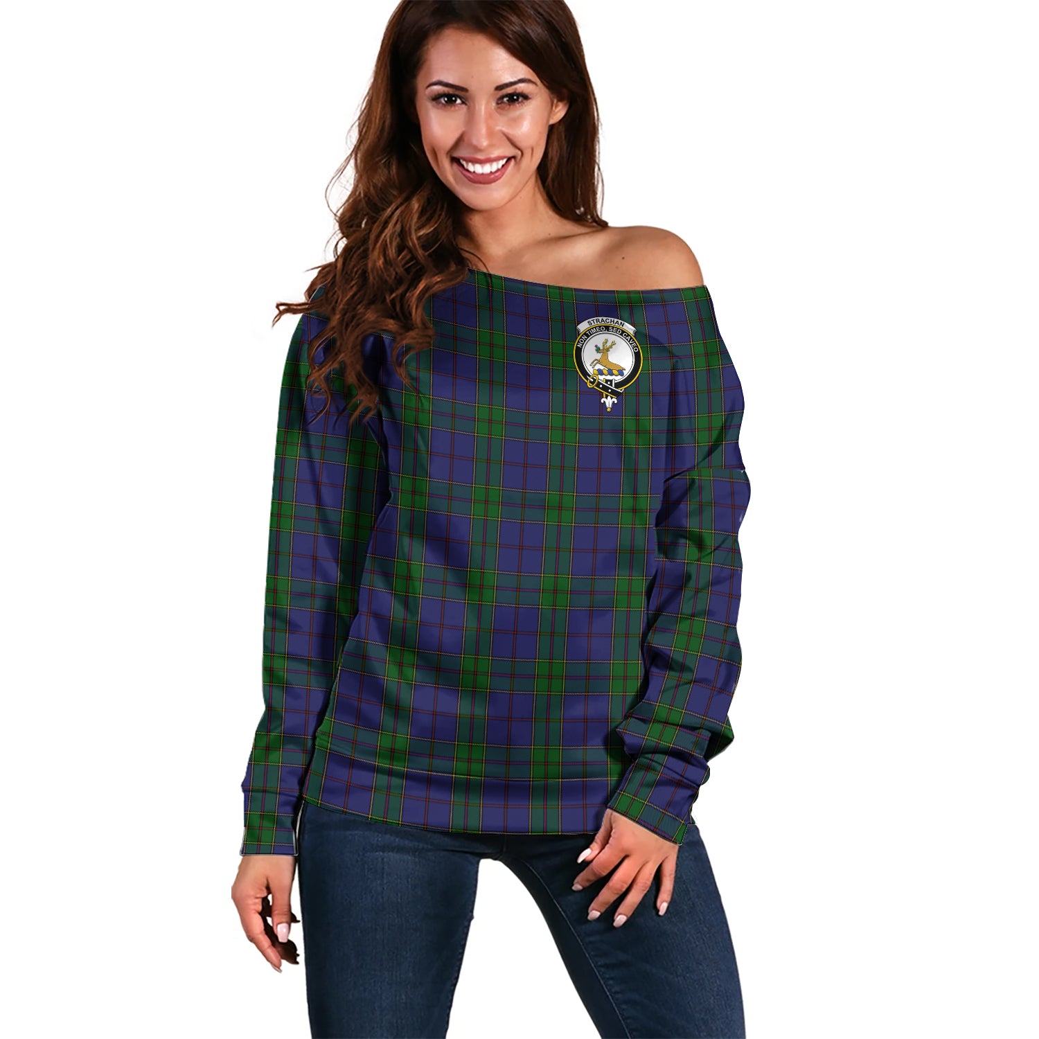 strachan-clan-tartan-off-shoulder-sweater-family-crest-sweater-for-women