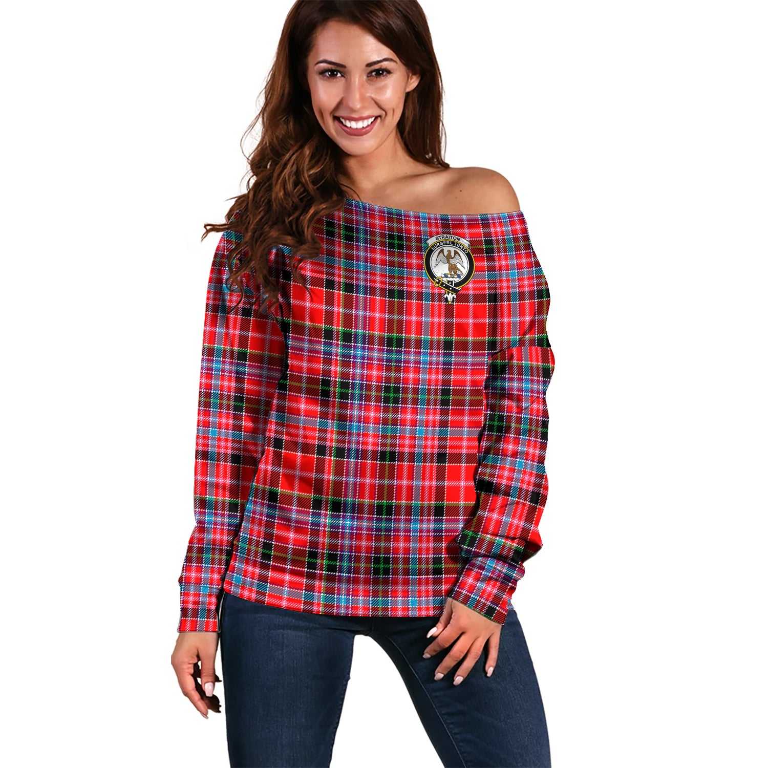 straiton-clan-tartan-off-shoulder-sweater-family-crest-sweater-for-women