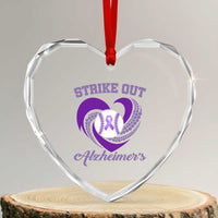 Strike Out Alzheimers Heart Crystal Glass Ornament Purple Ribbon Baseball Hope Support
