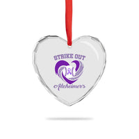 Strike Out Alzheimers Heart Crystal Glass Ornament Purple Ribbon Baseball Hope Support