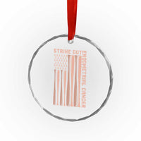 Strike Out Endometrial Cancer Baseball Crystal Glass Ornament Peach Ribbon American Flag Support Gift