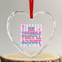 Striped Glitter Effect Printed Trans Rights Heart Crystal Glass Ornament Be Yourself They Will Adjust