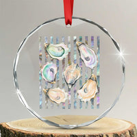 Striped Glitter Oyster Shell Crystal Glass Ornament Coastal Summer Ocean Gift