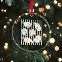 Striped Glitter Oyster Shell Crystal Glass Ornament Coastal Summer Ocean Gift