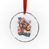 Striped Highland Cow 4th Of July Crystal Glass Ornament Red White And Moo
