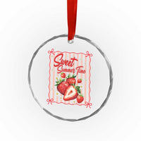 Striped Summer Strawberry Crystal Glass Ornament Preppy Beach Vibes Graphic