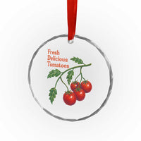 Subtle FDT Crystal Glass Ornament Fresh Delicious Tomatoes Retro Tomato Vine Graphic Political Humor