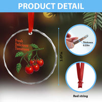 Subtle FDT Crystal Glass Ornament Fresh Delicious Tomatoes Retro Tomato Vine Graphic Political Humor